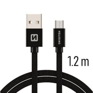 Micro USB Kábel Swissten opletený, Quick charge, 3A, 1.2m - čierny