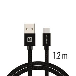 USB-C Kábel Swissten opletený, Quick charge, 3A, 1.2m - čierny