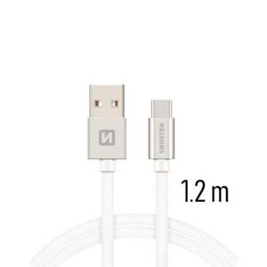 USB-C Kábel Swissten opletený, Quick charge, 3A, 1,2m - strieborno-biely