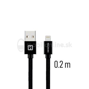 Dátový kábel Swissten Lightning Fast Charge 3A 0,2m Čierny opletený