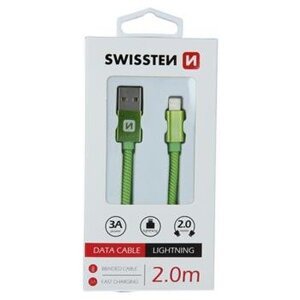 Dátový kábel Swissten Lightning (8pin) 2m Zelený opletený