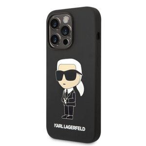 Puzdro Karl Lagerfeld Liquid Silicone Ikonik NFT iPhone 14 Pro - čierne