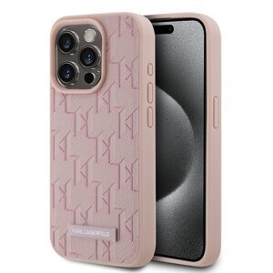 Karl Lagerfeld PU Leather Monogram Metal Logo Magsafe Zadní Kryt pro iPhone 15 Pro Pink