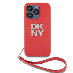 DKNY PU Leather Stack Logo Wrist Strap Zadní Kryt pro iPhone 15 Pro Pink