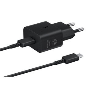 EP-T2510XBE Samsung USB-C 25W Cestovní nabíječka + USB-C Datový Kabel  Black (Pošk. Balení)