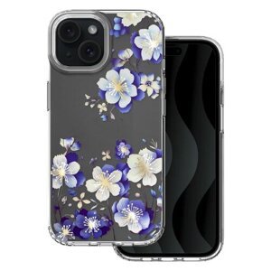 Puzdro IMD iPhone 15, vzor kvety 1 - transparentné