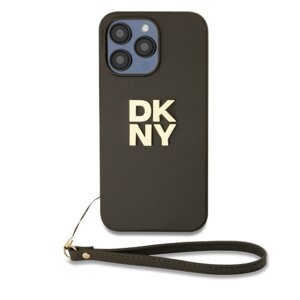 DKNY PU Leather Stack Logo Wrist Strap Zadní Kryt pro iPhone 15 Pro Max Brown (Pošk. Balení)