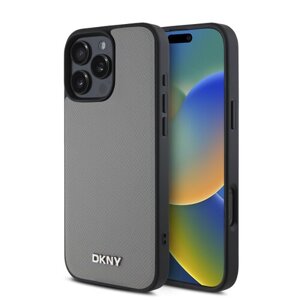 Puzdro DKNY PU Leather Silver Metal Logo Magsafe iPhone 16 Pro Max - šedé