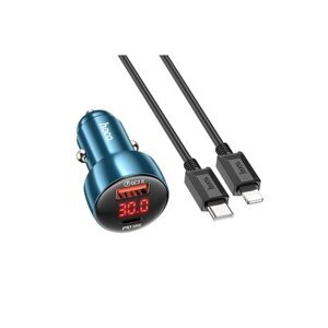 Autonabíjačka HOCO s displejom + kábel USB C 48W Z50 Modrá (poškodené balenie)