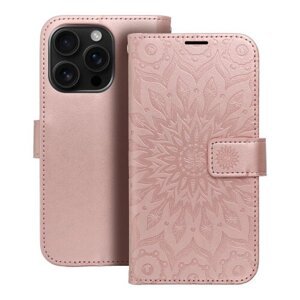 Puzdro Mezzo Book iPhone 16 Pro, vzor mandala - ružovo-zlaté