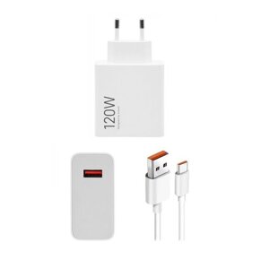 Xiaomi MDY-14-EE USB-A 120W Cestovní Nabíječka + USB-C 6A Datový Kabel White (Pošk. Balení)