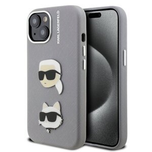 Karl Lagerfeld Grained PU K&CH Heads Zadní Kryt pro iPhone 15 Grey