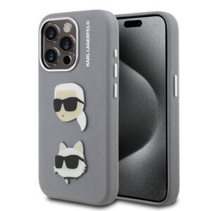 Karl Lagerfeld Grained PU K&CH Heads Zadní Kryt pro iPhone 15 Pro Max Grey