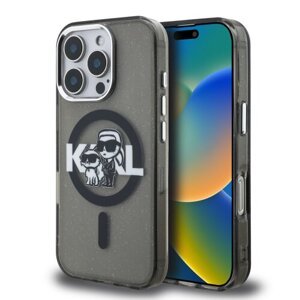 Karl Lagerfeld IML Glitter Karl and Choupette Sketch MagSafe Zadní Kryt pro iPhone 16 Pro Max Black