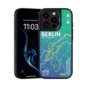 Puzdro Benks Dynamic City Magsafe iPhone 16 Pro, vzor Berlin - modro-zelené