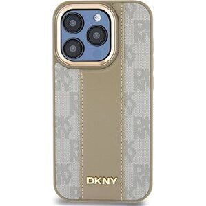 DKNY PU Leather Checkered Pattern Magsafe Zadný Kryt na iPhone 15 Pro Max Beige