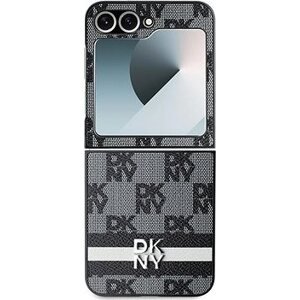 DKNY PU Leather Checkered Pattern and Stripe Zadný Kryt na Samsung Galaxy Z Flip6 Black