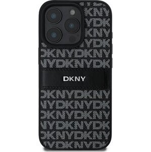 DKNY PU Leather Repeat Pattern Tonal Stripe Zadný Kryt pre iPhone 16 Pro Black