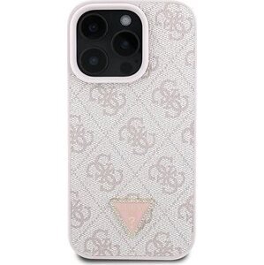 Guess PU 4G Strass Triangle Metal Logo Zadný Kryt na iPhone 16 Pro Max Pink
