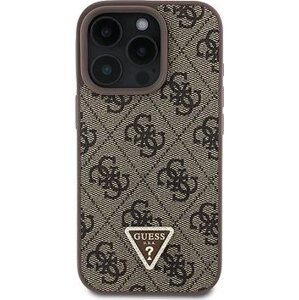 Guess PU 4G Strass Triangle Metal Logo Zadný Kryt na iPhone 16 Pro Brown