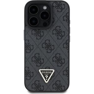 Guess PU 4G Strass Triangle Metal Logo Zadný Kryt na iPhone 16 Pro Black