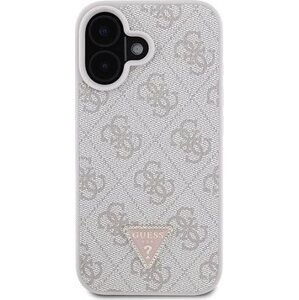 Guess PU 4G Strass Triangle Metal Logo Zadný Kryt na iPhone 16 Pink