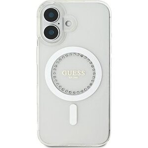 Guess IML Rhinestones Ring MagSafe Zadný Kryt pre iPhone 16 White