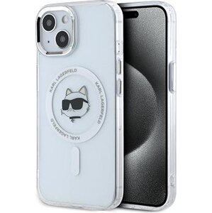 Karl Lagerfeld IML Choupette Head Metal Frame MagSafe Zadný Kryt na iPhone 15 Transparent