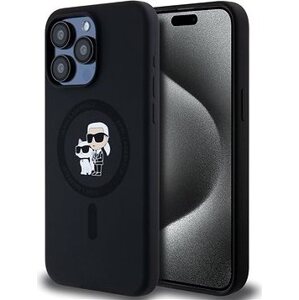 Karl Lagerfeld Liquid Silicone Karl and Choupette MagSafe Zadný Kryt na iPhone 15 Pro Max Black