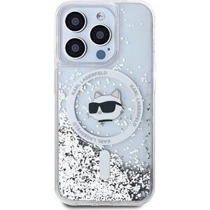 Karl Lagerfeld Liquid Glitter Choupette Head MagSafe Zadný Kryt pre iPhone 15 Pro Max Transparent