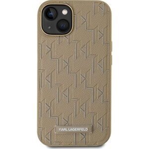 Karl Lagerfeld PU Leather Monogram Metal Logo MagSafe Zadný Kryt pre iPhone 14 Beige