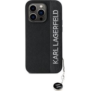 Karl Lagerfeld PU Saffiano Rhinestone Charm Zadný Kryt pre iPhone 14 Pro Black