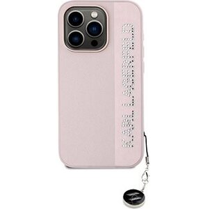 Karl Lagerfeld PU Saffiano Rhinestone Charm Zadný Kryt pre iPhone 15 Pro Pink
