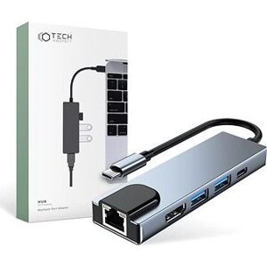 Tech-Protect V3 HUB adaptér 2 × USB / USB-C / HDMI / RJ45, sivý