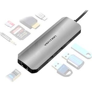 Vention Type-C (USB-C) to HDMI/3× USB3.0/RJ45/SD/TF/3,5 mm/PD 0,15 m Gray Aluminum Alloy T