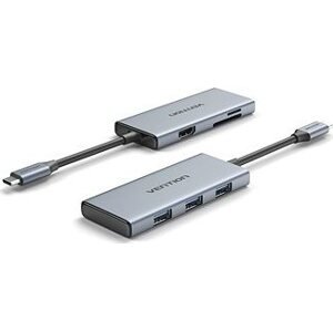 Vention USB-C to HDMI/3× USB 3.0/SD/TF Docking Station Aluminum Alloy Type 0.15M Gray