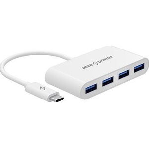 AlzaPower USB hub USB-C (M) na 4× USB-A 3.0 (F) biely