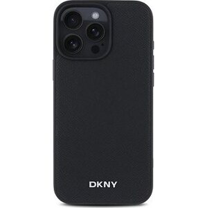 DKNY PU Leather Silver Metal Logo Magsafe Zadný Kryt na iPhone 16 Pro Black