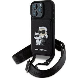 Karl Lagerfeld Saffiano Crossbody Popruh Karl and Choupette Kryt na iPhone 16 Pro Black