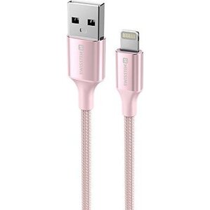 Swissten dátový kábel Textile II USB/Lightning 1,5 m ružový