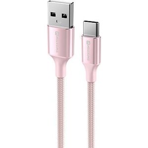 Swissten dátový kábel Textile II USB/USB-C 1,5 m ružový