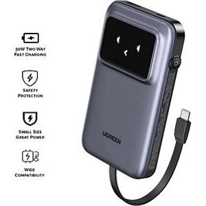 UGREEN 10000 mAh Quick Charging Robot 30 W Power Bank Build-in USB-C Cable, sivý