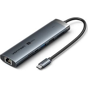 Vention 8-in-1 USB-C to HDMI/USB-C/USB 3.0/USB 2.0/RJ45/SD/TF/PD Docking Station 0.15M Gray Alum
