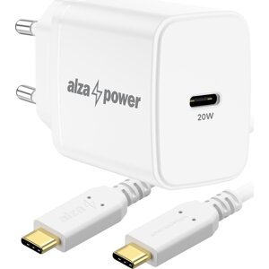 AlzaPower A110C Fast Charge 20 W biela + Core USB-C 2.0 60 W 1 m biely