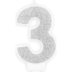 Sviečka narodeninová, 7 cm, číslica „3", strieborná