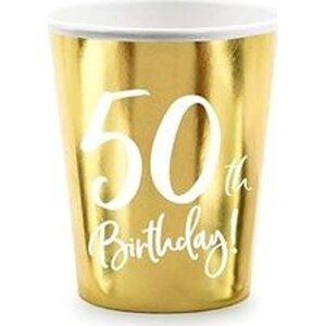 Papierové tégliky 50 rokov – Narodeniny – Happy Birthday – zlaté – 220 ml, 6 ks