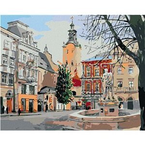 Diamondi – Diamantové maľovanie – FONTÁNA NA NÁMESTÍ, 40 × 50 cm, napnuté plátno na rám