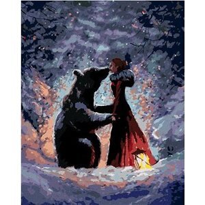 Diamondi – Diamantové maľovanie – DIEVČA V ČEREVENÝCH ŠATÁCH A MEDVEĎ, 40 × 50 cm, bez rámu a bez vypnutia plátna
