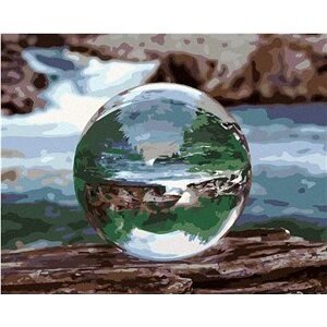 Diamondi – Diamantové maľovanie – KRIŠŤÁĽOVÁ GUĽA S ODRAZOM VODOPÁDU, 40 × 50 cm, vypnuté plátno na rám
