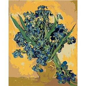 Diamondi – Diamantové maľovanie – ZÁTIŠIE VÁZA S KOSATCAMI NA ŽLTOM POZADÍ (VINCENT VAN GOGH), 40 × 50 cm, vypnuté plátno na rám